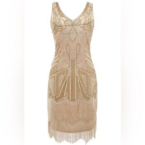 Babeyond Classic Paisley Art Deco Flapper Dress Sleeveless Beaded Sequins V-Neck